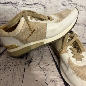 Michael Kors Beige and White Sneakers with Gold Accents